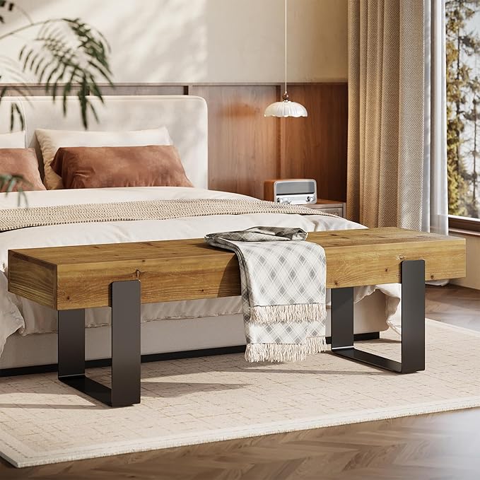 Solid Wooden Bed Bench, 63" Entryway Bench for Indoor Space, Farmhouse End of Bedroom Seat, Long Dining Seat for Dining Room, Entry, Mudroom