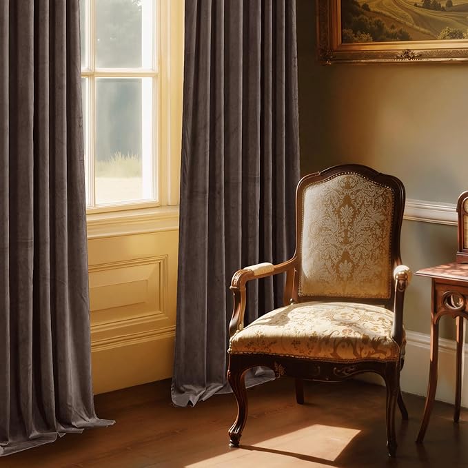 StangH Reddish Brown Curtains 90 Inch, Luxury Soft Velvet Thermal Insulated Privacy Noise Reducing Window Drapes Thick Curtains for Living Room Sliding Door, W52 x L90, 2 Panels