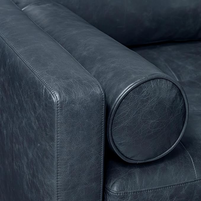 Poly & BARK Napa 98” Leather Corner Sectional Sofa – Full-Grain Italian-Tanned Aniline Leather, Feather-Down Comfort, Solid Wood Frame – Nightfall Blue