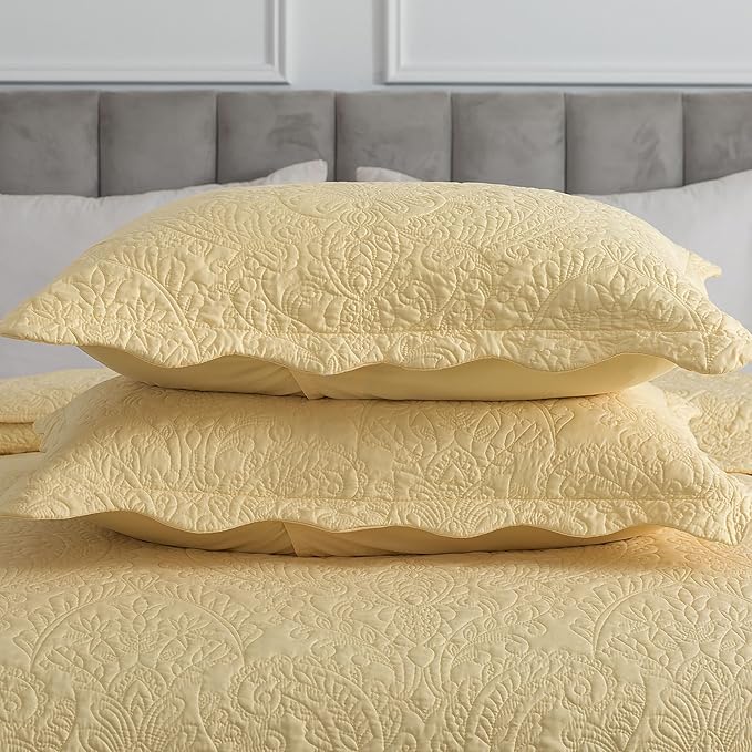 HoneiLife King Size Quilt Sets - 3 Piece Microfiber Quilt Set Lightweight Bedspreads Reversible Coverlets Rustic Bed Cover King Quilt Bedding Set All Season Quilts-Yellow