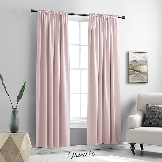 DONREN Pastel Pink Room Darkening Curtains - 90 Inch Length Light Blocking Thermal Insulated Energy Saving Curtain Panels for Livingroom,Light Pink,W 52 x L 90 Inch, 2 Panels