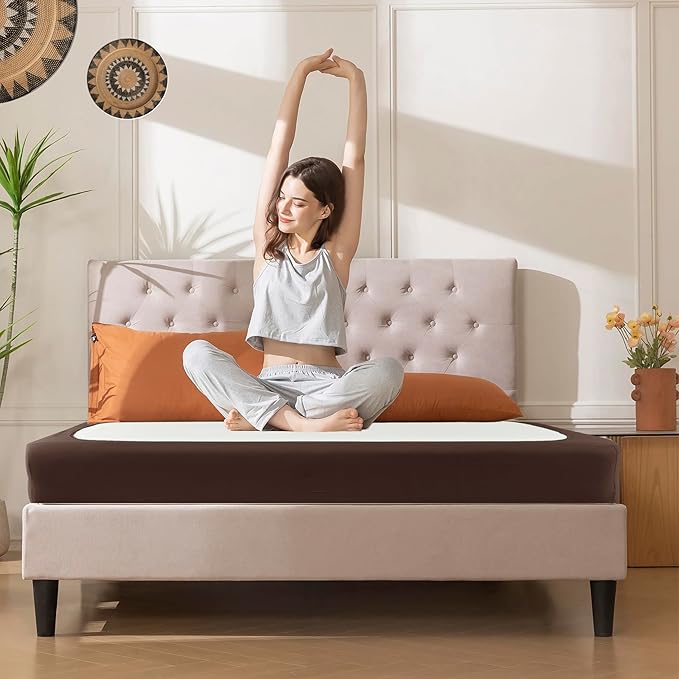 Biscaynebay Decorative Box Spring Cover Queen Size, Brown Jersey Luxurious Jersey Knitting Stretchy Wrap Around 4 Sides Bed Skirt for Home/Hotels, Easy Fit Wrinkle & Fade Free Machine Washable
