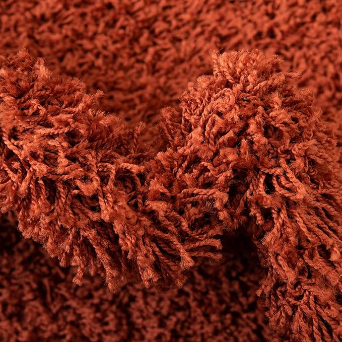 Unique Loom Solid Shag Collection Area Rug (7' 1" Round, Terracotta)