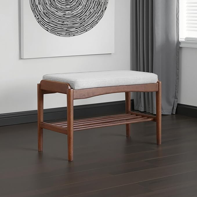 Black Walnut Shoe Bench Assembled, Solid Wood Shoe Rack Bench with Cushion for Entryway, Living Room, Bedroom, Hallway, 11.8" x 31.5" x 16.5"