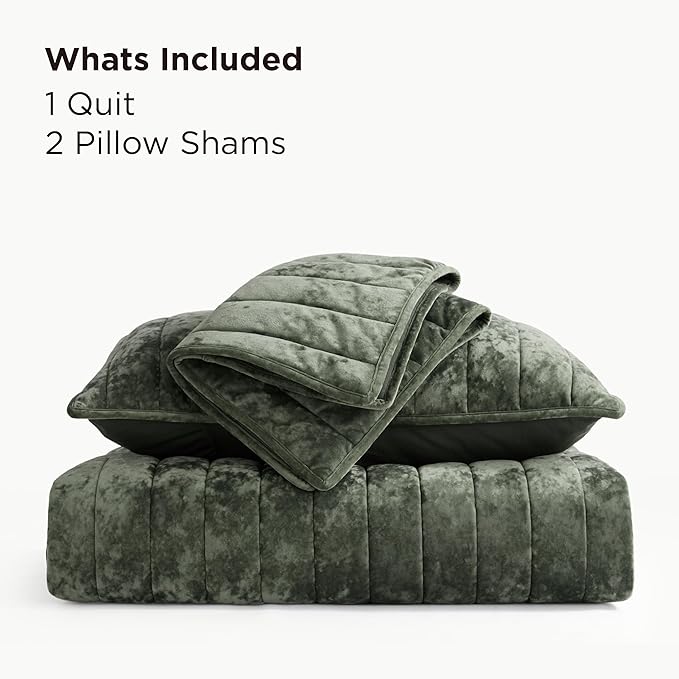 Bedsure Velvet Quilt King Size - 108"x96" Oversized King Size Comforter Set, Luxury Velvet Comforter Bedspread Coverlet, Ultra-Soft Winter Bedding Set with 2 Pillow Shams, Olive Green