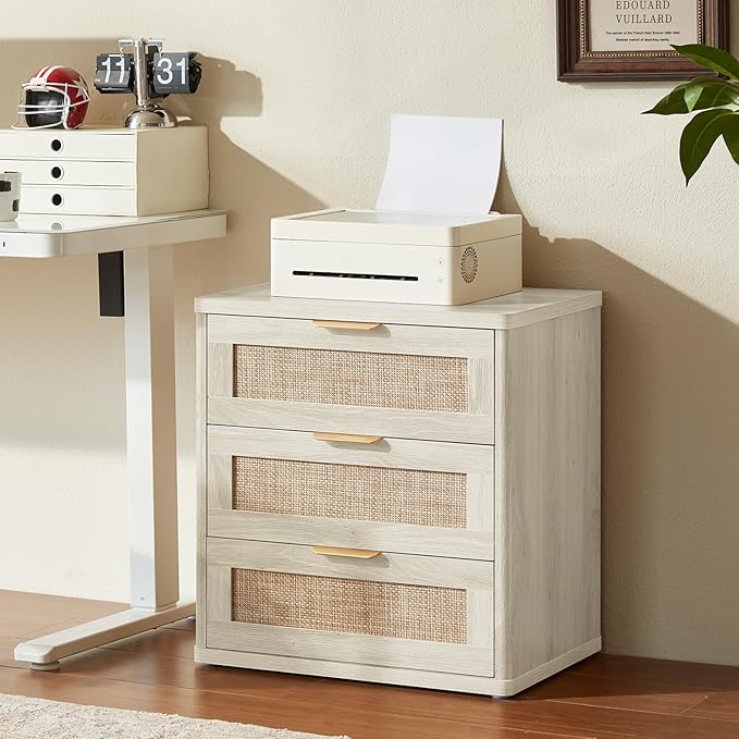 LEYAOYAO Rattan Dresser and Nightstand Sets 3 Piece, Boho Wood Dresser for Bedroom with 6 Drawers and Night Stand with 3 Drawer, Bedroom Furniture, Dressers & Chests of Drawers, Living Room, Hallway