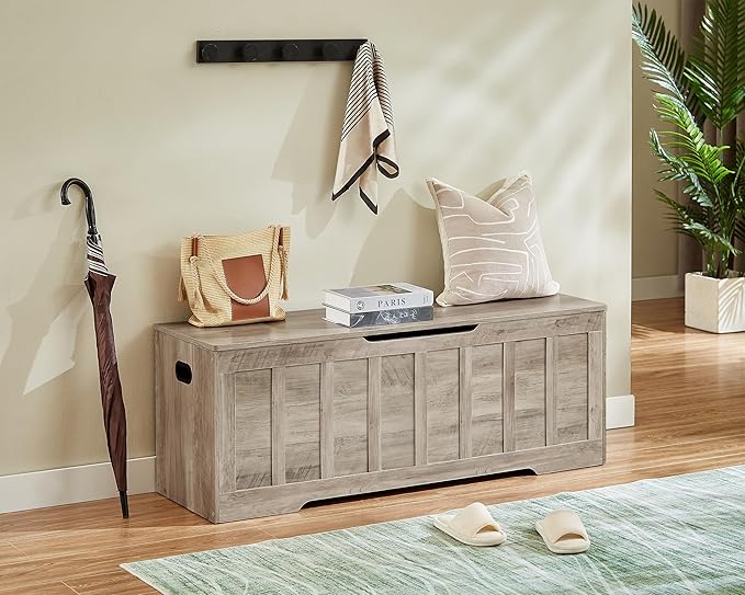 51.2" Storage Chest Extra Large,Storage Bench with 2 Safety Hinges,Shoe Bench,51.2 * 15.7 * 19.1 inches,Wooden Trunk for Bedroom,livingroom,entryway,Supports 220 lb,Easy Assembly(Greige