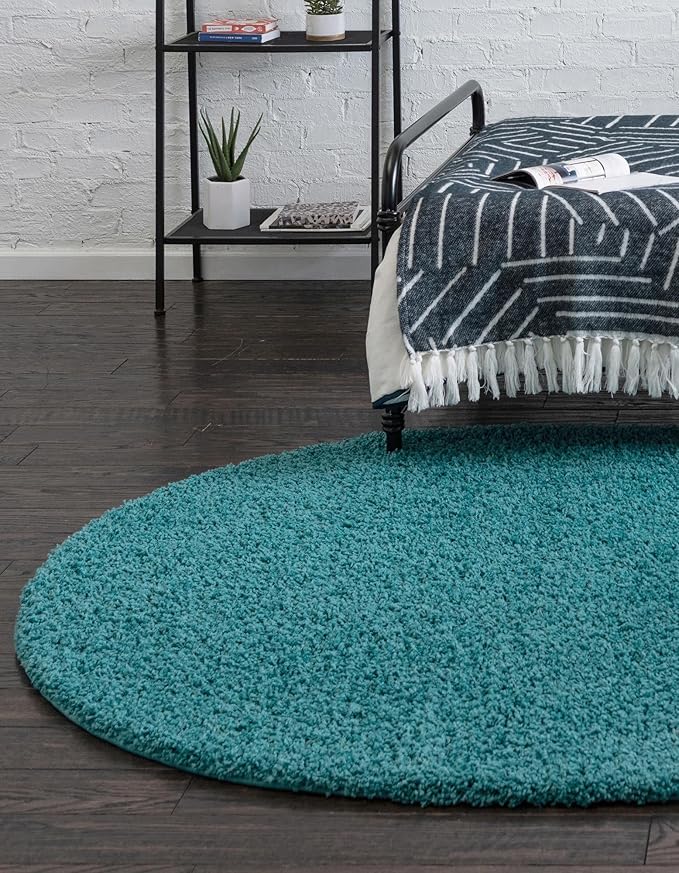 Unique Loom Solid Shag Collection Area Rug (3' 3" x 5' 3" Oval, Deep Aqua Blue)