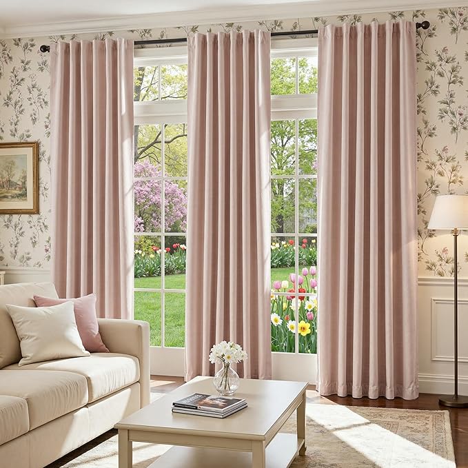 jinchan Chenille Blackout Curtains 84 Inches Long 2 Panels Light Pink Thermal Insulated Curtains for Bedroom Living Room Triple Weave Noise Reducing Nursery Drapes Back Tab Girls Room Curtains 50x84