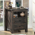 Joaxswe Nightstand with Charging Station and USB Port, Farmhouse Side End Table with 2 Drawers and Shelf Storage, Wooden Sofa Table, Bedside Cabinet for Bedroom, Living Room, Closet, Office (Dark Oak)