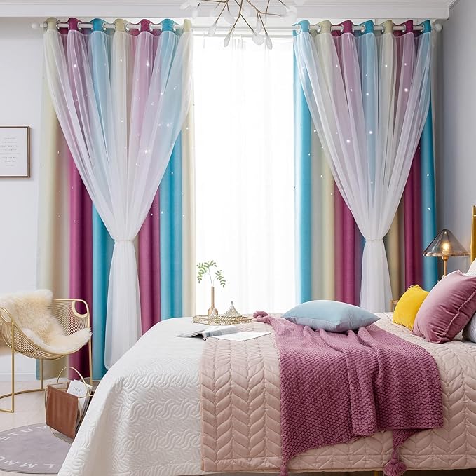 Star Curtains, Kids Curtains, Room Curtains for Bedroom, Living Room Curtains, Light Blocking Curtains, Nursery Curtains, Kawaii Curtains, Curtains 96 Inch Length 2 Panels, 52 X 96 Inches