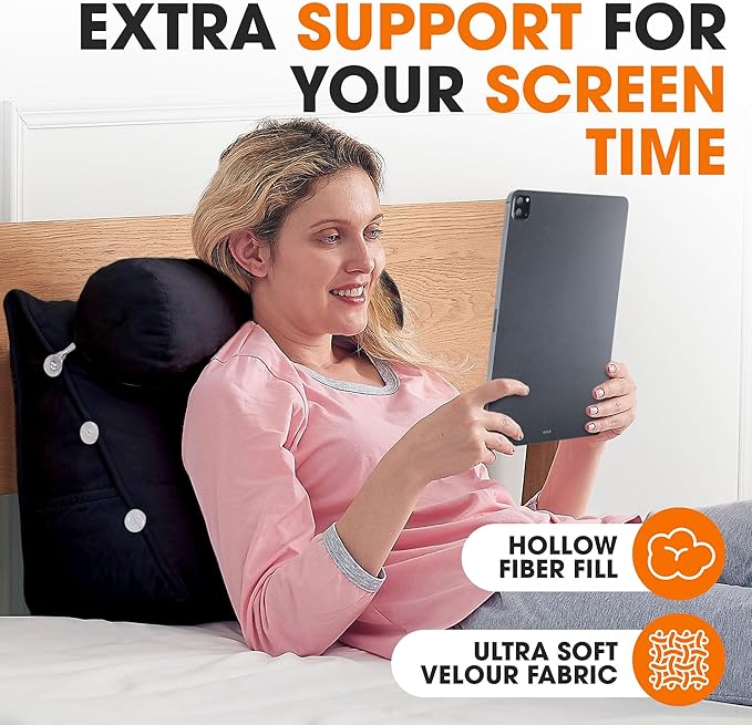 Cheer Collection Reading Wedge Pillow - Adjustable Wedge Reading Pillow with Neck Support, Hollow Fiber-Filled Backrest Pillow for Reading, Gaming, and TV Watching, Black