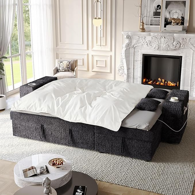 90 Inch Sleeper Sofa Bed, 4 in 1 Pull Out Couch Bed with Adjustable Backrest | Reversible Storage Chaise | Wide Armrest | Tool Free Assembly, Sectional Couches for Living Room, Navy Blue