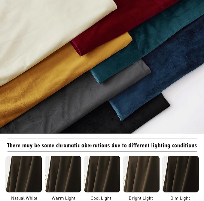 RYB HOME Brown Velvet Curtains 90 inches, Back Tab Soft Fabric Blackout Thermal Insulated Luxurious Home Decor Curtains for Living Room Bedroom, W 52" x L 90", 2 Panels Set