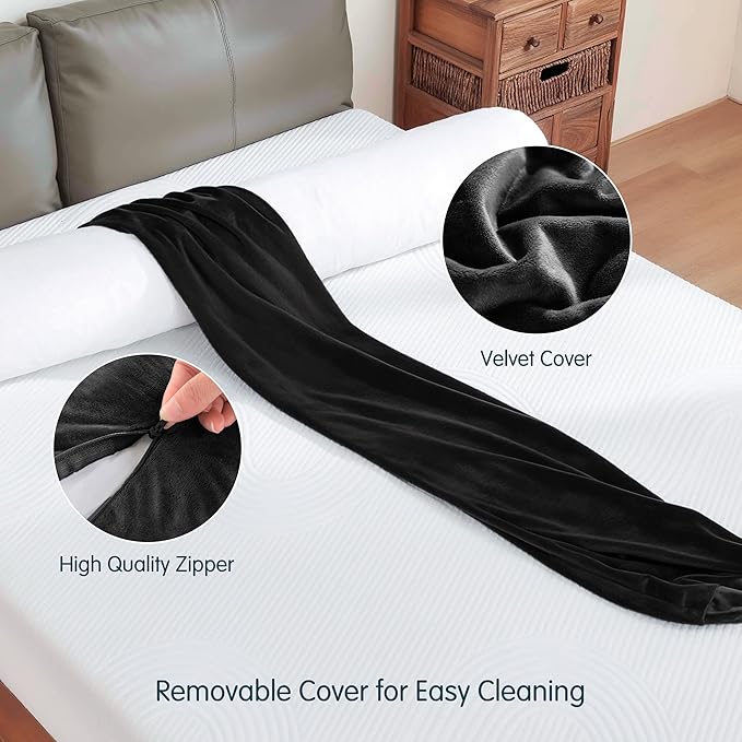SyMax 7.8"x60" Body Pillow for Queen Bed, Bolster w/Removable Polyester Cover, Headboard Gap Filler Pillow, Black