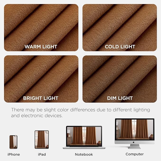 Joydeco Golden Brown 100% Blackout Curtains 84 Inch 2 Panels, Luxury Thermal Brown Velvet Curtains for Bedroom Living Room, Soundproof Blackout Window Drapes, Rod Pocket & Back Tab (52W x 84L)