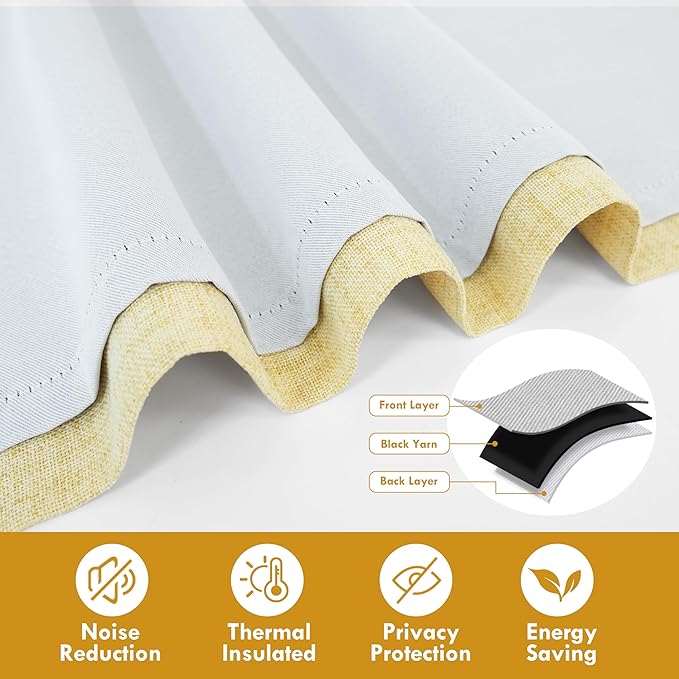 DriftAway Double Layer Linen Blackout Tie Up Curtains Thermal Insulated Fully Lined Balloon Roman Shade Bathroom Window Adjustable Rod Pocket for Small Window 39 Inch by 55 Inch Yellow