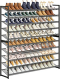 Large Shoe Rack 10 Tier Shoe Organizer, Heavy Duty Metal 5-Tier Stackable Shoe Storage Vertical Shoe Rack for Closet Front Door Entrance, Up to 62 Pairs, 44.8" W x 11.4" D x 71.2" H, Black