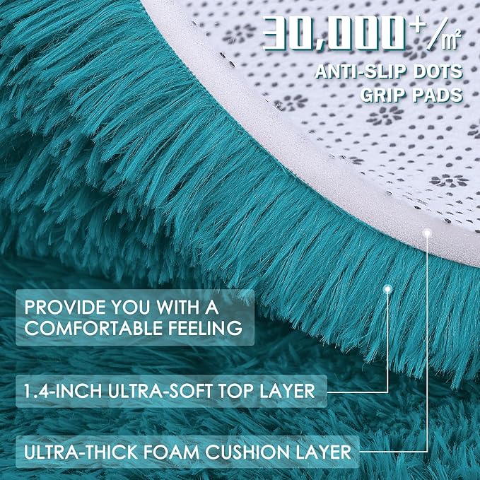 OLANLY 2x5 Machine Washable Runner Rugs for Hallway, Soft Fluffy Shaggy Bedside Rugs for Bedroom, Living Room, Indoor Floor Carpet for Kids Girls and Boys, Nursery Rooms, Home Decor Aesthetic, Teal