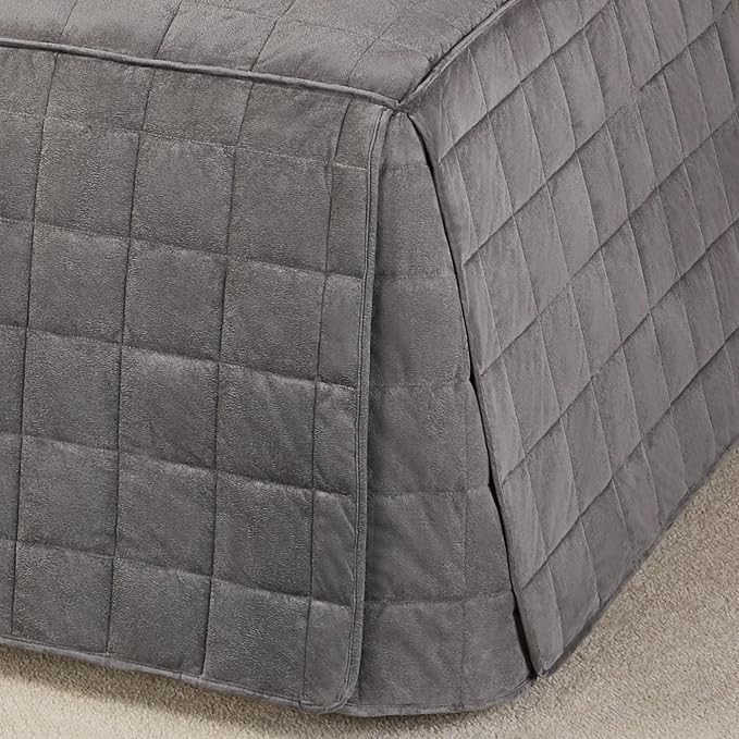 Camden Luxury Bedding | Neutral Charcoal Gray Color | Fitted Hollywood Daybed Bedding | Faux Suede Box Quilted Design | 5 Piece Set Includes Hollywood Cover, 2 Bolster Shams, and 2 Bolster Pillows