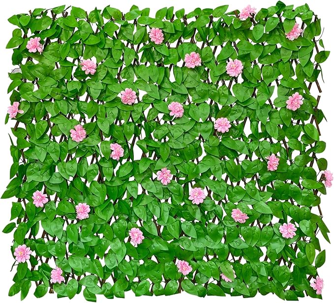 GLANT Expandable Fence Privacy Screen for Balcony Patio Outdoor,Decorative Faux Ivy Fencing Panel,Artificial Hedges (Single Sided Leaves) (4, HongGuo)