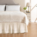 MIYE Wrap Around Ruffled Lace Bed Skirt, Elastic Dust Ruffle with Adjustable Belts, Easy to Put On, Bed Frame Cover, Machine Washable (Embroidered/Light Beige, King/Queen-12.5" Drop)