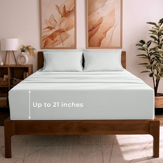 Mellanni Queen Sheet Set - 6-Piece Iconic Collection Bedding, (Including 4 Pillowcases), 21-Inch Extra Deep Pocket, Easy Care, Ultra Soft, Cooling Sheets, Brushed Microfiber - Ivory