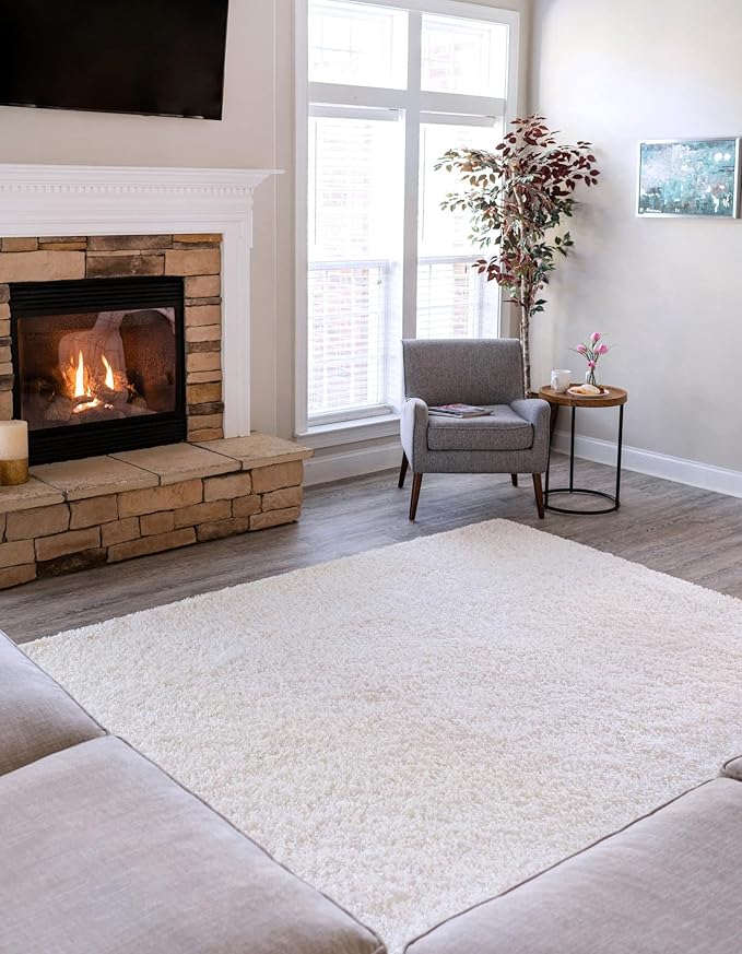 Unique Loom Solid Shag Collection Area Rug (10' x 13' 11" Rectangle, Snow White)