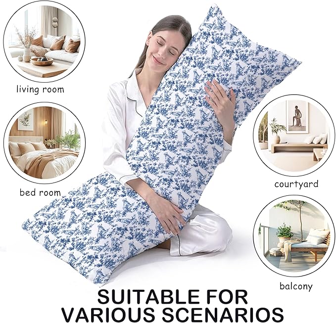 Chinoiserie Golden Retriever 20x54inch Body Pillows Decorations Covers,Blue and White Floral Golden Retriever Decorative Long Hug Pillow Cases for Bed Couch