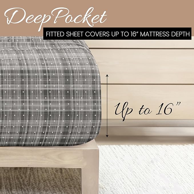 Linen Market Double-Brushed Patterned Microfiber Queen Sheet Set 4 Piece – Oeko-TEX Certified Ultra Soft & Wrinkle-Free - 16" Deep Pocket Sheets - Easy Care Queen Size - Polka Dot Gray