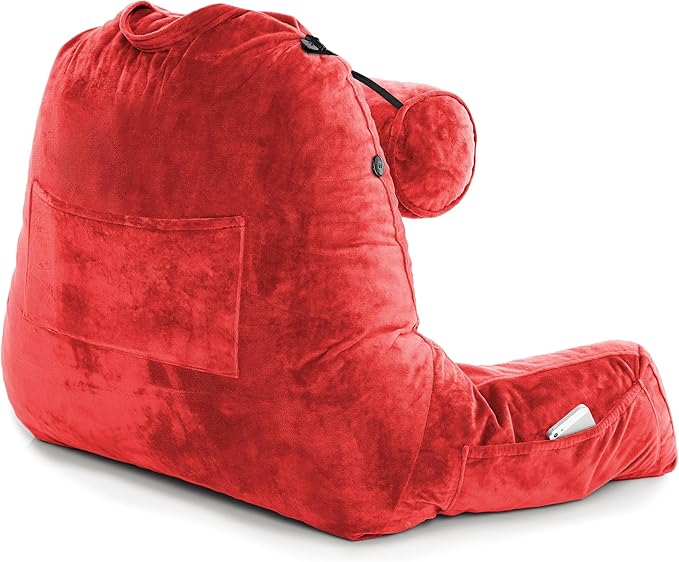 Husband Pillow XXL – Reading Pillow Bed Chair with Arms & Back Support – Red - Back Pillow for Beds Sitting Up – Bed Rest Arm Pillow – Comfy Reading Pillow for Adults