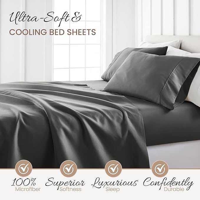 Linen Market Bed Sheets for Twin Size Bed (Gray) - Sleep Better Than Ever with These Soft and Cooling Twin Sheets - Deep Pocket Fits 16" Thick Beds - 3 Piece Twin Sheet Set