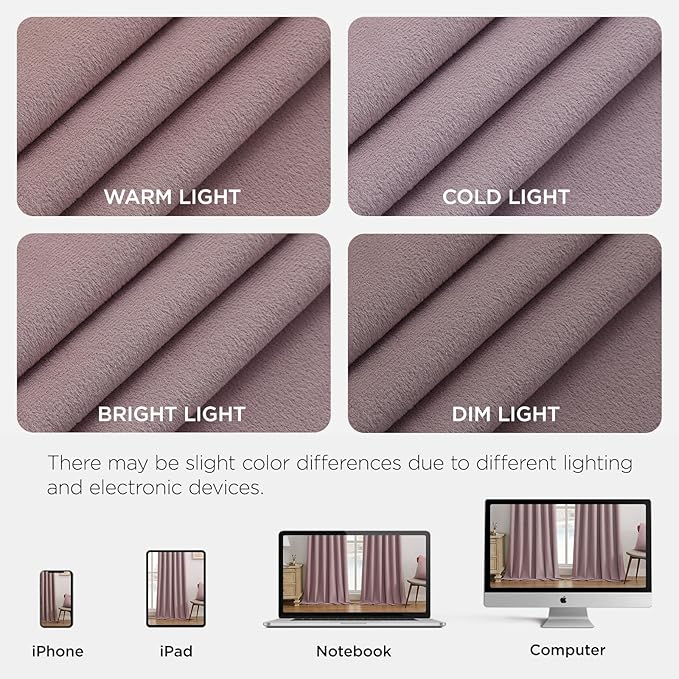 Joydeco Rose Pink 100% Blackout Curtains 84 Inch 2 Panels, Luxury Thermal Pink Velvet Curtains for Bedroom Living Room, Soundproof Blackout Window Drapes, Rod Pocket & Back Tab (52W x 84L)