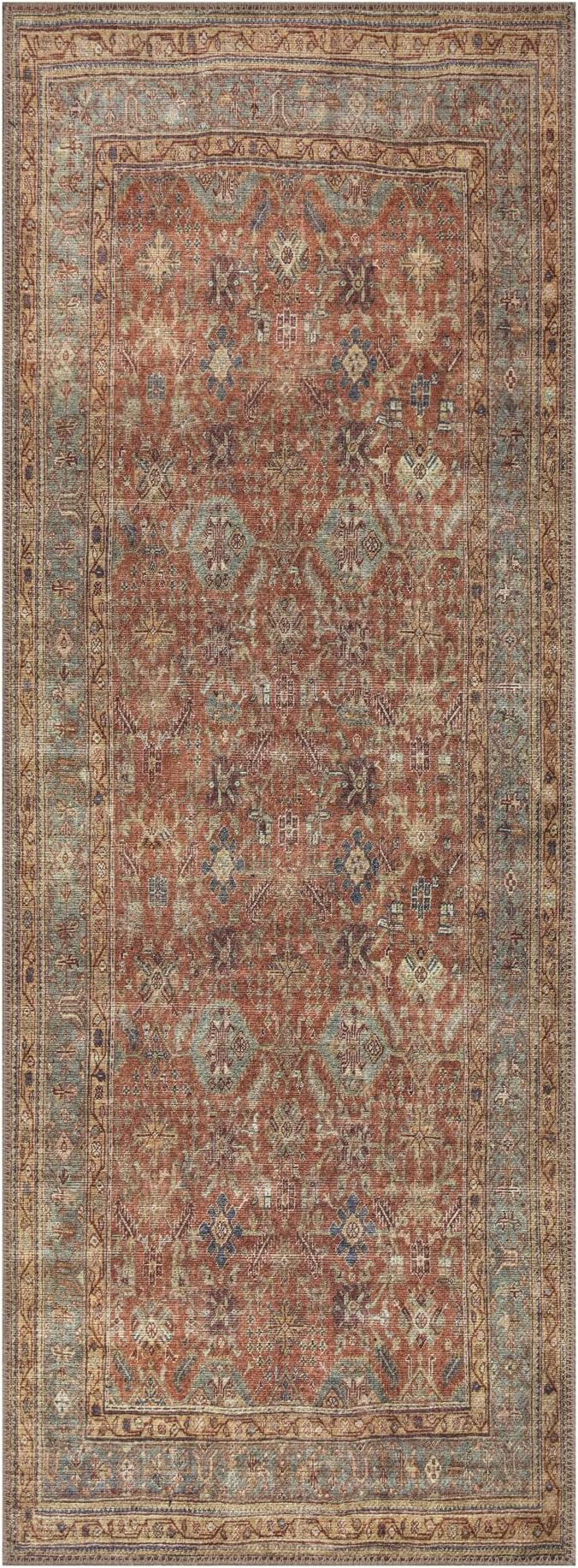 Bloom Rugs Washable Non-Slip 12 ft Runner - Terracotta/Mustard Traditional Runner for Entryway, Hallway, Bathroom, and Kitchen - Exact Size: 2.5' x 12'