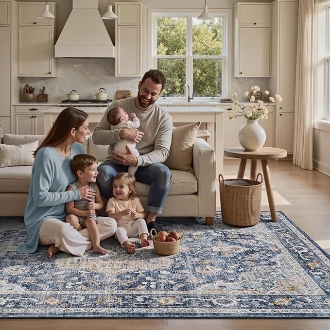 PADOOR 8X10 Area Rug,Rugs for Living Room,Soft Blue Rugs for Bedroom,Machine Washable Rug Non Slip Carpet for Dining Room Living Room Bedside Office