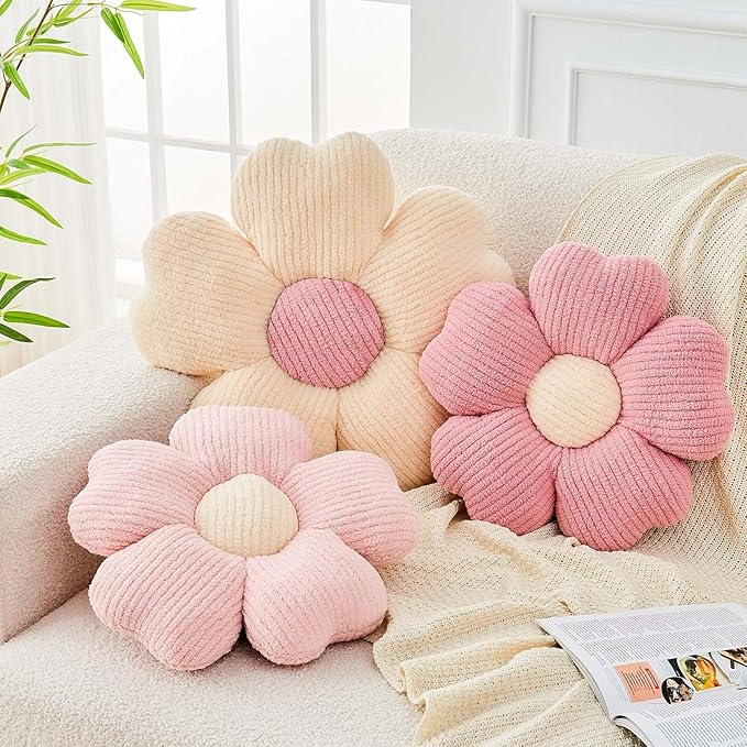 Kcvvcr Flower Throw Pillow, Cute Flower Shaped Pillow Decorative Throw Pillow for Bed Couch, Soft Daisy Pillows Floor Seating Cushion Cushions (19.6 Inch Pink)
