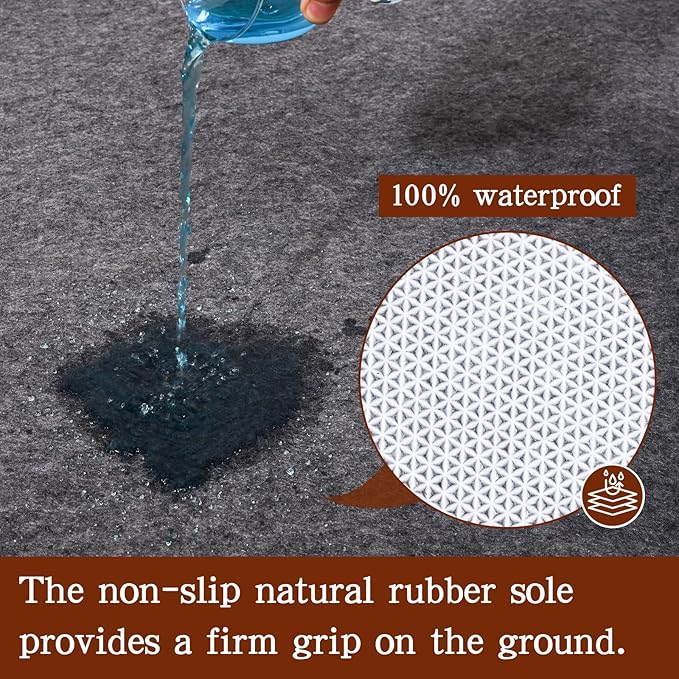 Rug Pad Waterproof Non-Slip 5x7 ft, 1/8" Thick Felt Cushion Pad for Area Rugs – Protects Hardwood, Tile & Laminate Floors – Keeps Rugs Flat & Secure