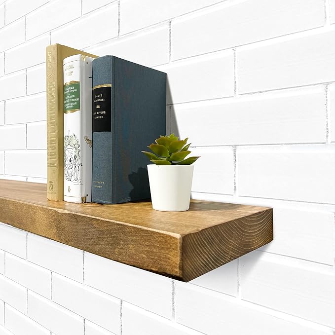 URBANDI, Rustic Floating Shelves, Set of 2, Hidden Bracket, Solid Wood, Heavy Duty, Wall Mounted Shelves, (Brown, 48Wx10D)