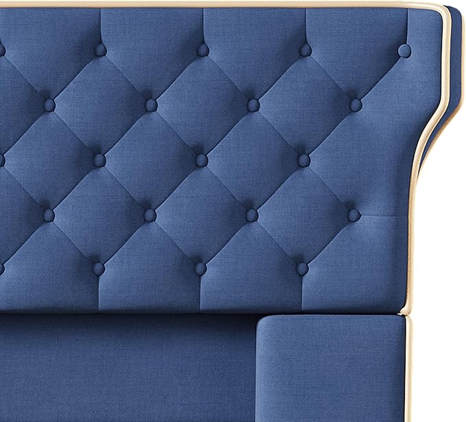 Christopher Knight Home Salus Linen Upholstered Queen Size Bed Frame with Headboard, Modern Queen Bed Frame and Headboard, Wooden Slats Support, Easy Assembly, No Box Spring Needed, Blue