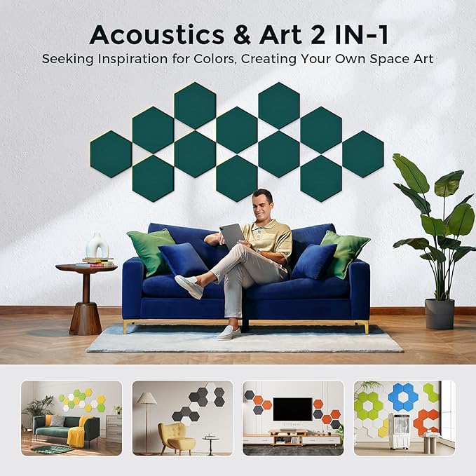 Self-Adhesive Acoustic Panels [390 lbs/yd³ Ultra-High Density], 2nd Generation Sound Absorbing Panel, Professional Level Sound Panel, Polyester Soundproof Foam [Size M, Dark Green]