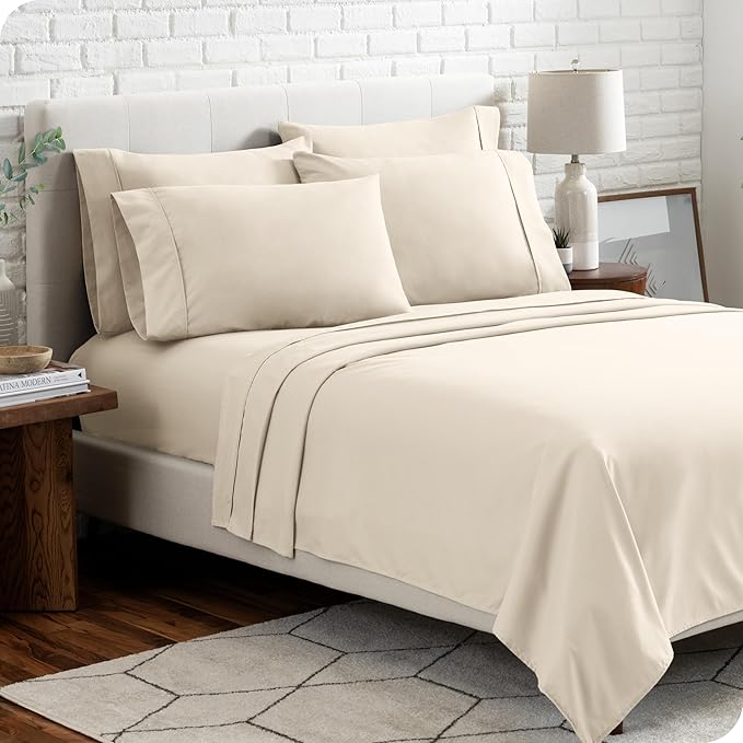 Bare Home Hotel Luxury Queen Sheet Set, Extra Soft - 6 Piece Set - Deep Pockets - Easy Fit - Cooling & Breathable - Wrinkle, Fade, Stain Resistant - Includes 4 Pillowcases (Queen, Sand)