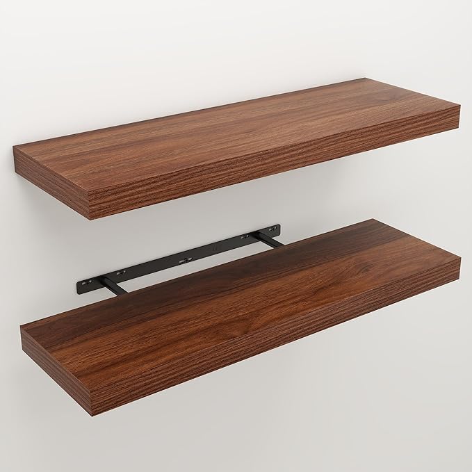 Floating Shelves for Wall, 9.3" Deep Wall Mounted Wood Shelves for Bathroom, Bedroom, Living Room, Kitchen, Hanging Shelf for Books/Storage/Room Decor (Walnut, 30")