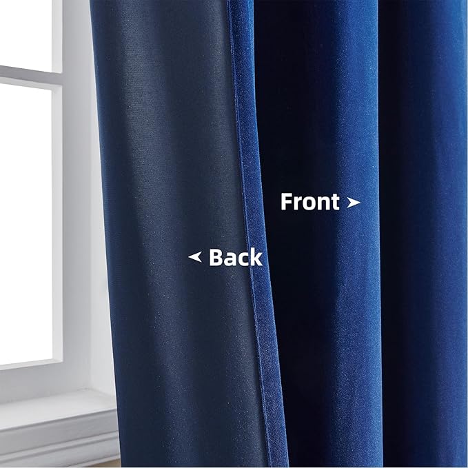 Joydeco Blue Velvet Curtains 102 inch Length 2 Panels, Luxury Blackout Rod Pocket Thermal Insulated Window Curtains, Super Soft Room Darkening Drapes for Living Dining Room Bedroom,W52 x L102 inches