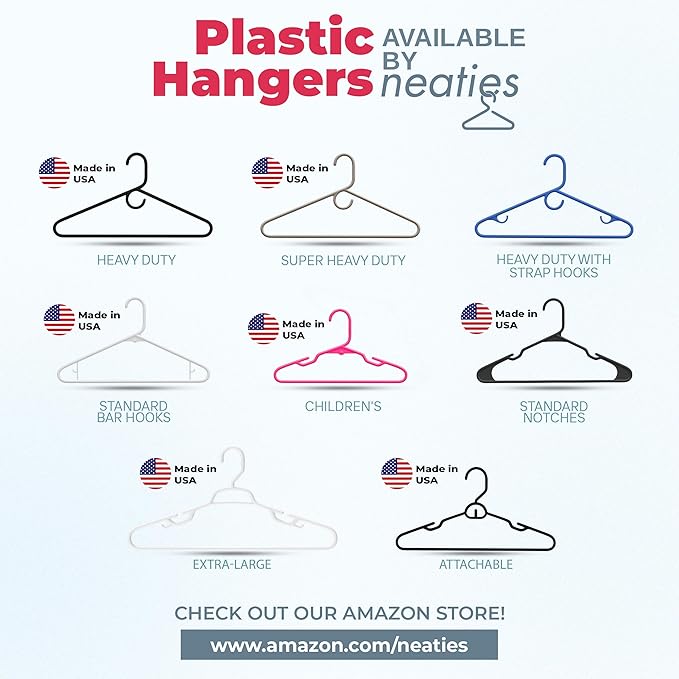 Neaties Heavy Duty Clothes Hangers 100+ Pack (324 Count) – Made in The USA – 8lb Capacity Plastic Hangers for Adult Clothing – Durable for Pants, Coats, Jackets, or Jeans – Mint