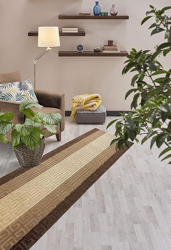 Custom Length Hallway Runner Rug,Slip Resistant,Meander Brown, 26 Inch X 34 feet, Sold and Priced Per Foot