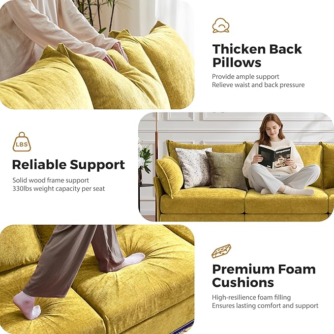 ABCASA 103.5" Oversized Modular Sectional Sofa, L Shaped Convertible Couch with Movable Ottoman, Large 6 Seat Corner Couches for Living Room Deep Seat- Yellow Chenille