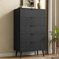 CARPETNAL Fluted 5 Drawers Dresser for Bedroom, 45" Tall Wooden Chest of Drawers with Rounded Corners, Gold Handles, Modern Storage Organizer for Bedroom, Hallway (Black)