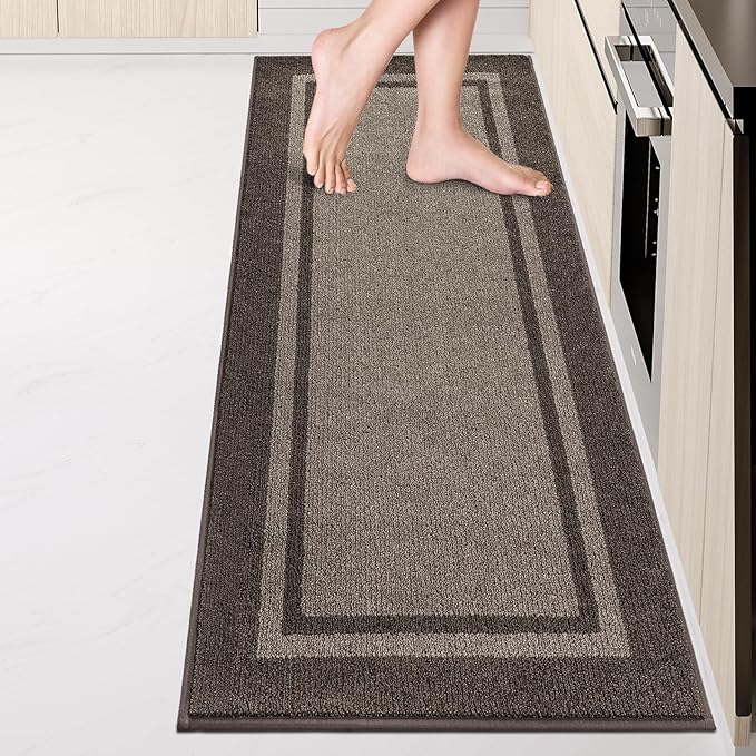 Kitchen Rugs 24" x 84", Non-Slip Machine Washable Kitchen Runner Rugs Floor Mats, Absorbent Comfort Standing Mats for Kitchen, Sink, Laundry and Hallway, Rolled Packaging, Grayish Brown & Coffee