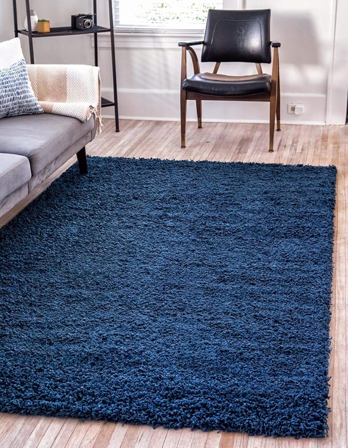 Unique Loom Solid Shag Collection Area Rug (4' 1" x 6' 1" Rectangle, Sapphire Blue/ Navy Blue)