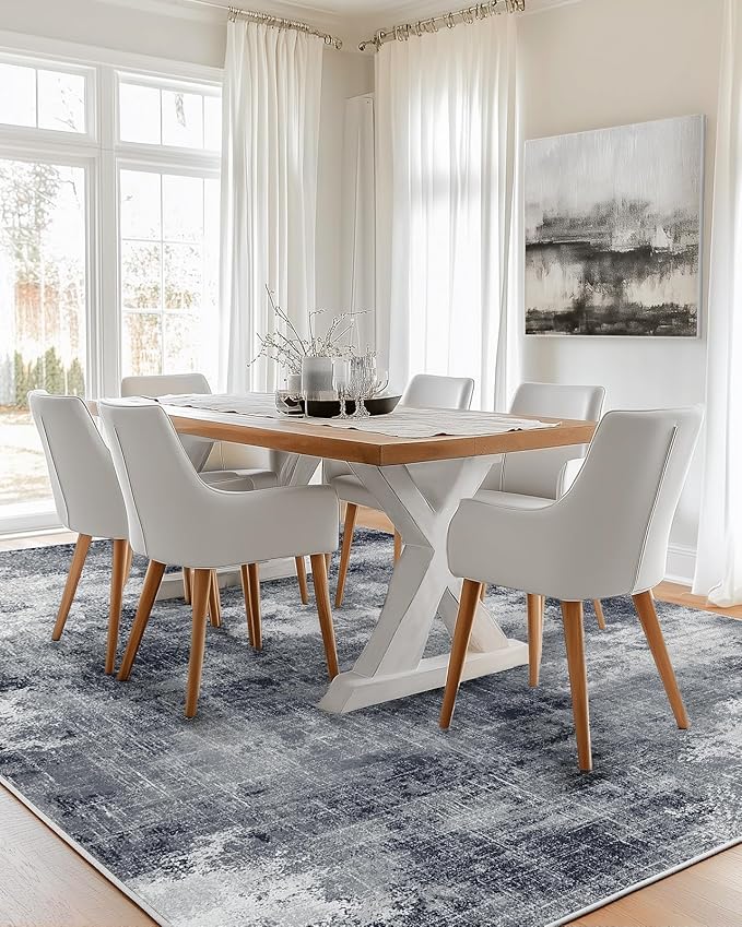 6x9 Area Rugs for Living Room, Modern Abstract Washable Rug with Non-Slip Backing & Low Pile Indoor Carpet for Nursery Room, Bedroom and Dinning Room, Grey